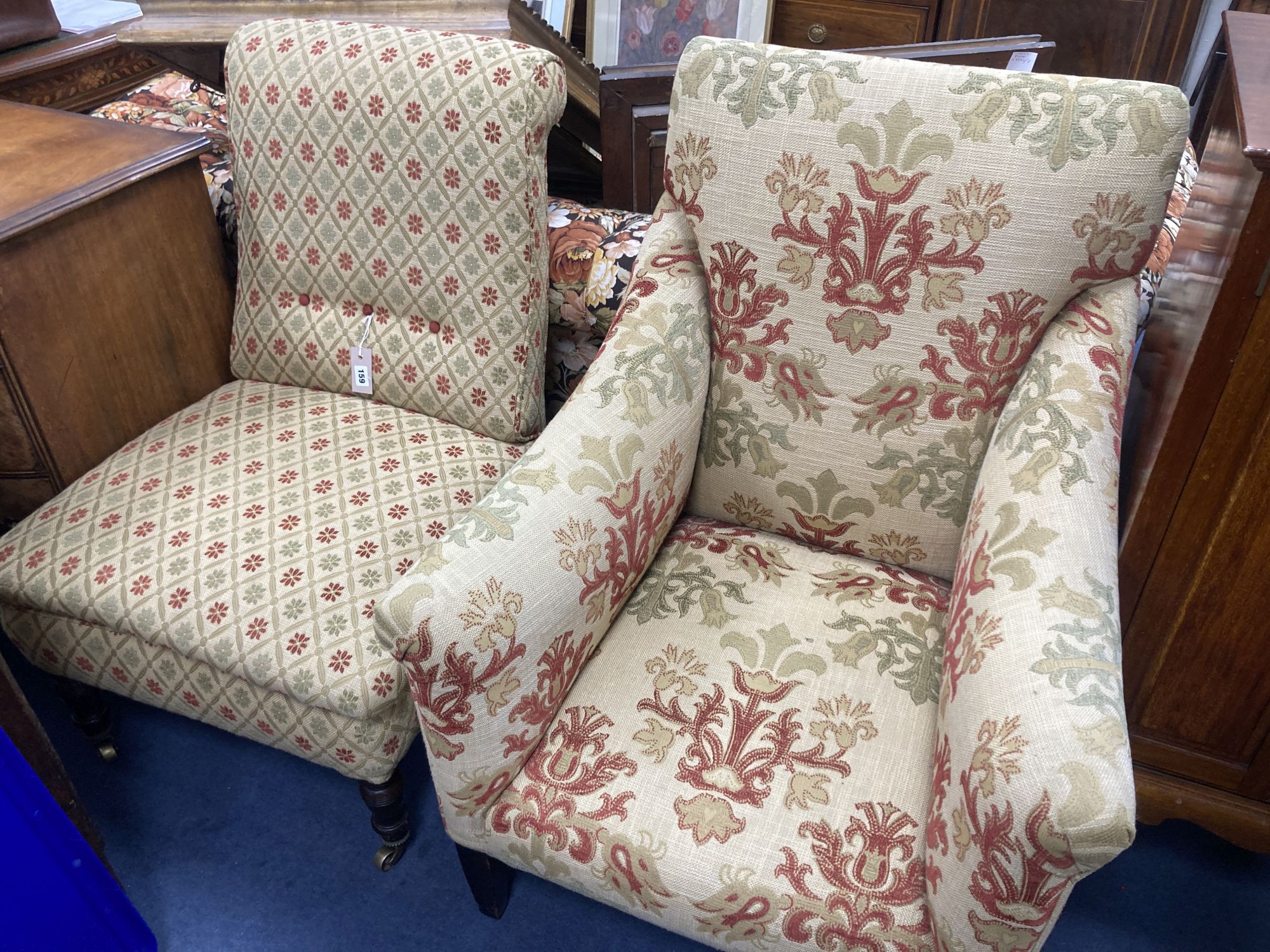 A tapestry upholstered armchair and nursing chair (2)